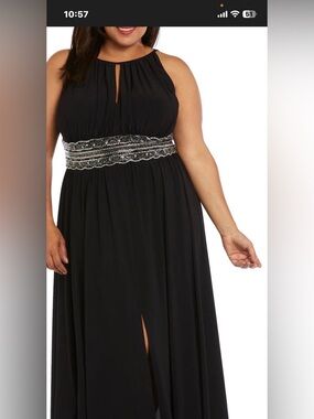 R M Richard’s Black Plus-Size Evening Gown with Beaded Waist